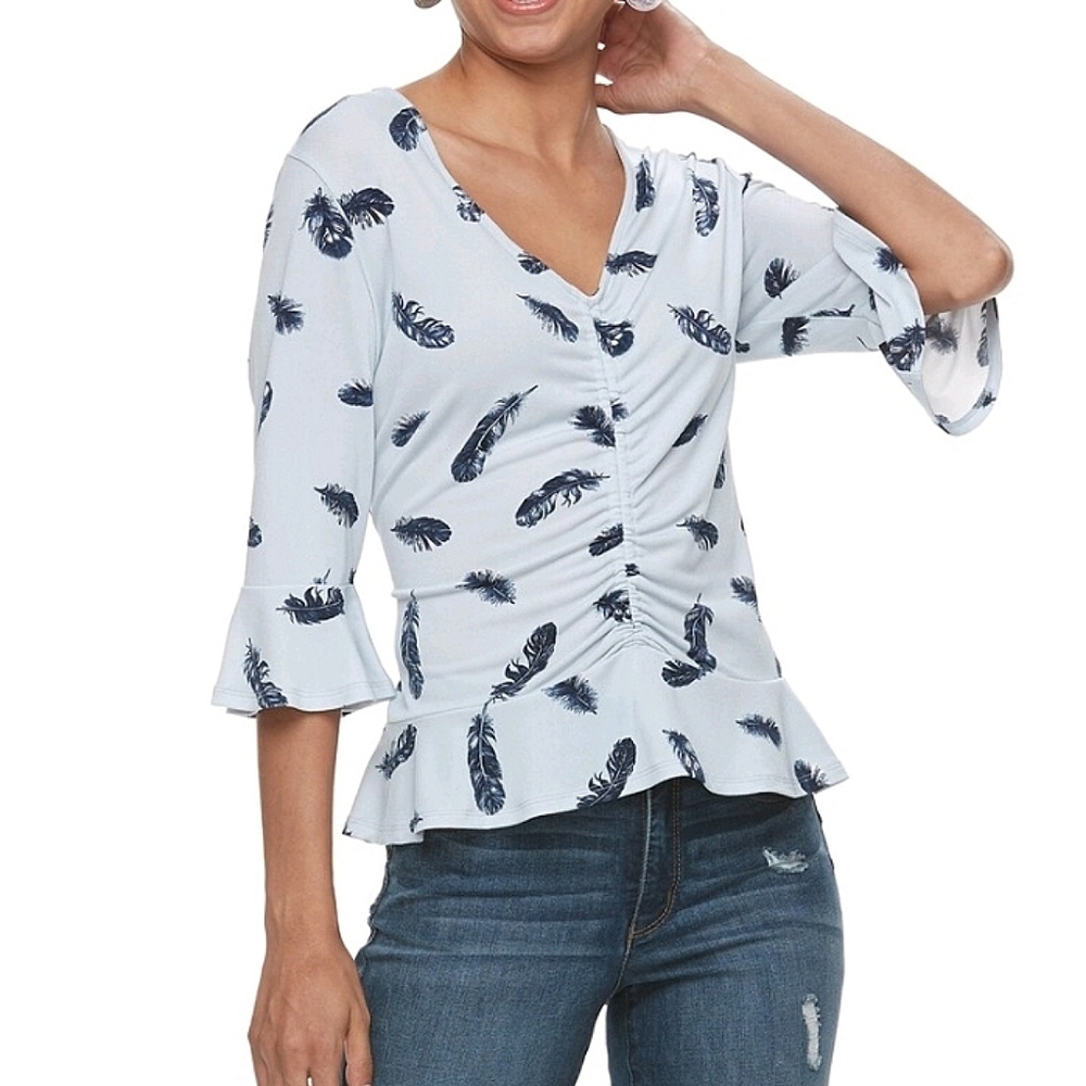 Feather Ruffle Blouse Blue Candie's Small